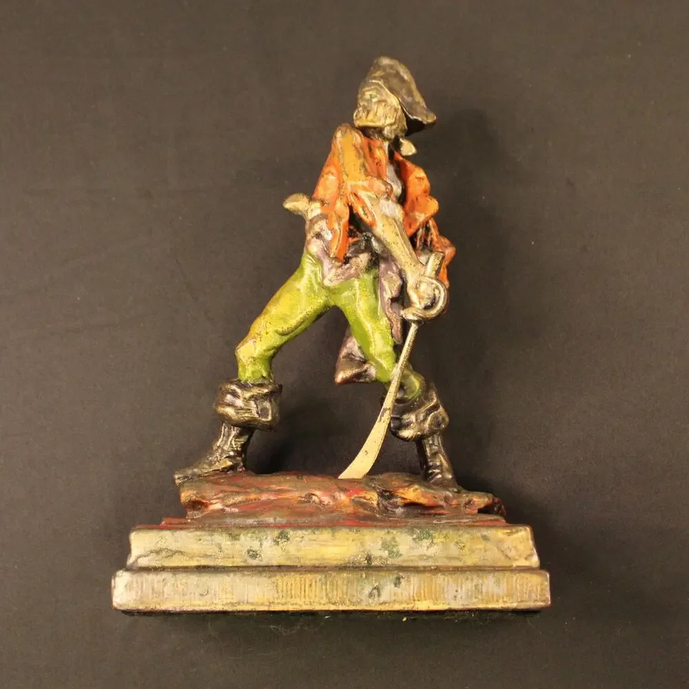 Antique 1920 Pirate Bookend Statue Enamel Metal Signed P. Beneduce 7
